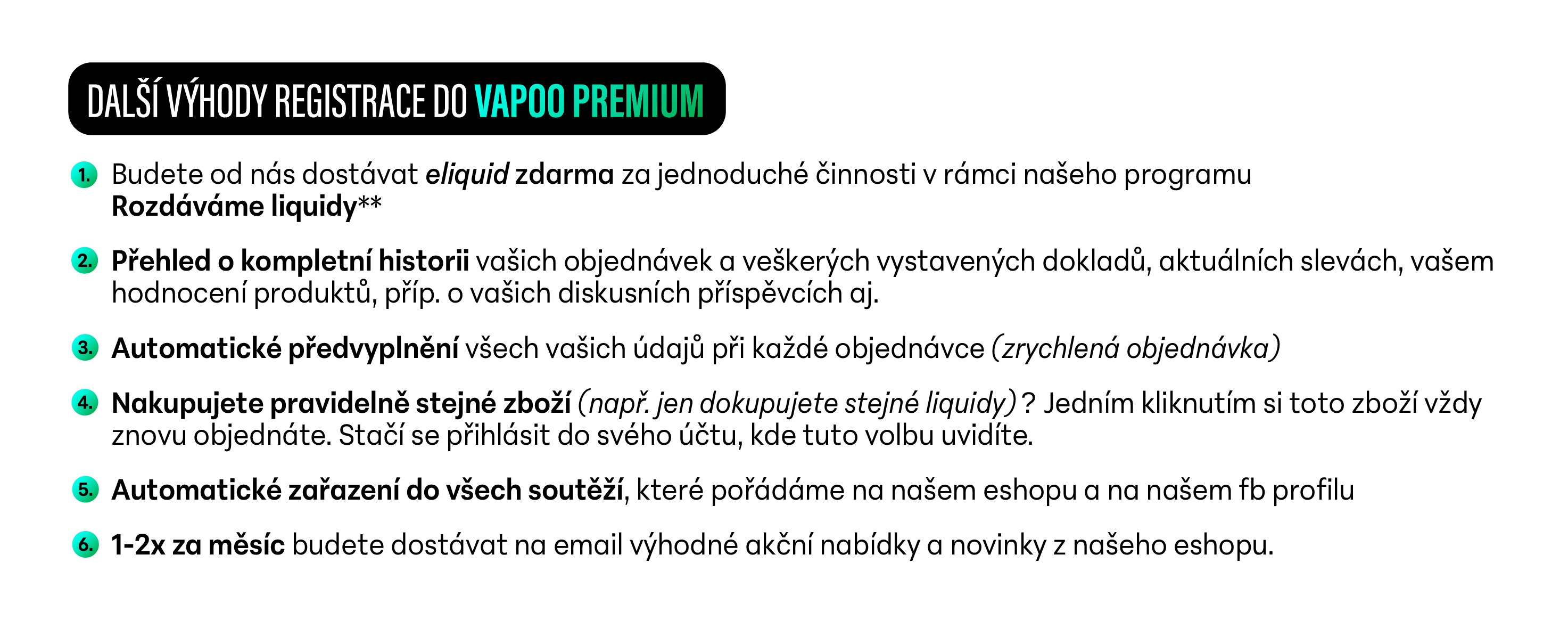 Vapoo - Premium page_Další výhody registrace